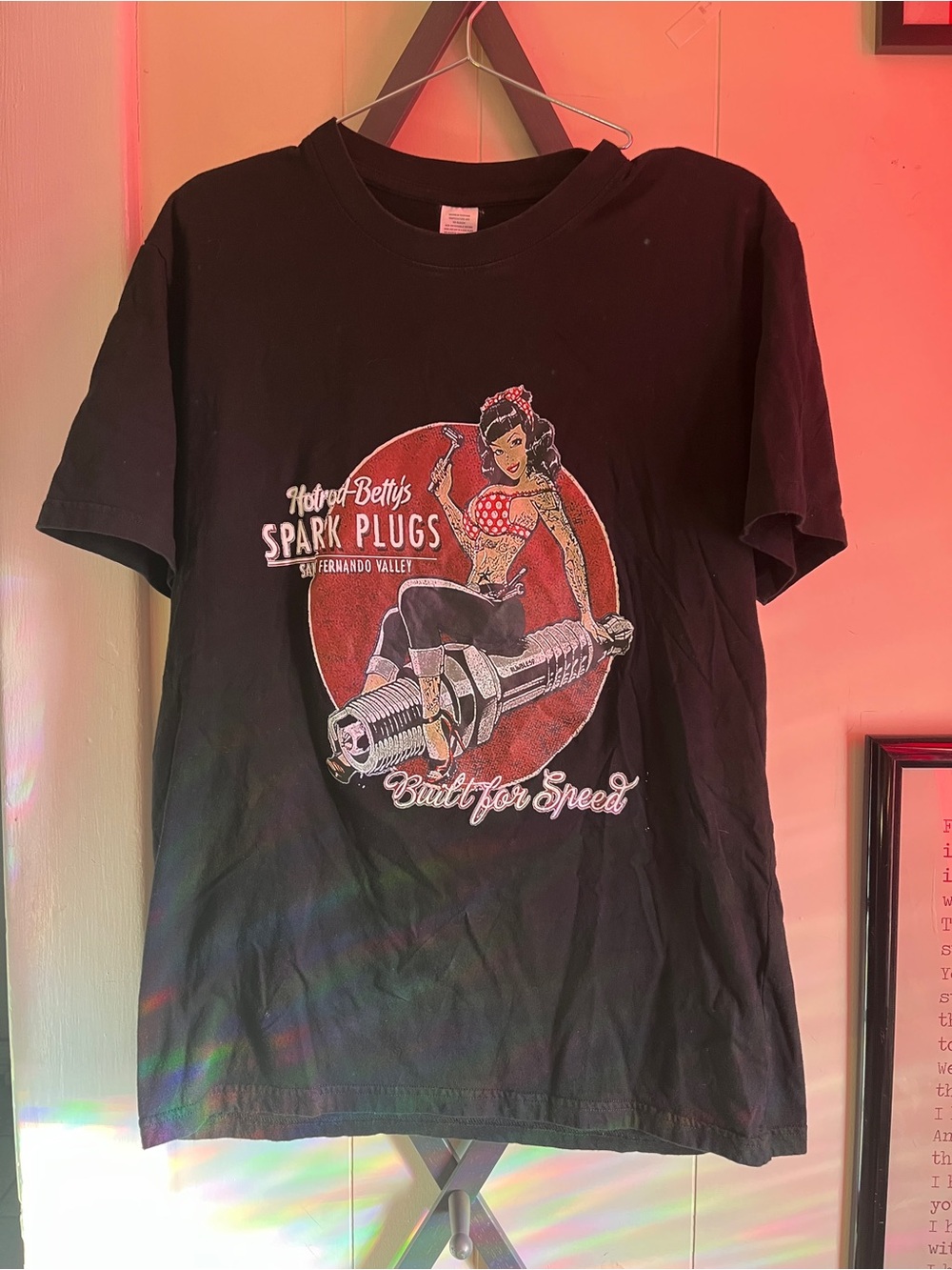 Spark Plugs Pinup Graphic Tee - Black with Red Accent